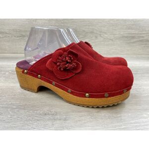 Ellemenno Lizzie Women's Clog Mule Vintage Y2K Studded Suede 9 Red Comfort Shoes